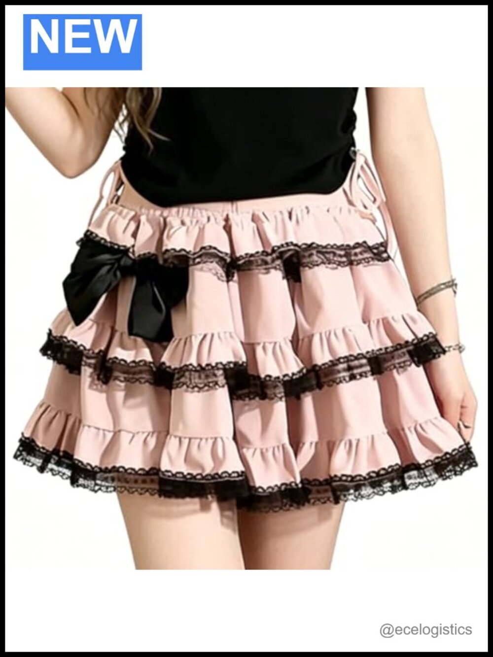 Tiered Lace Bow A-Line Mini Skirt Elastic Waist Casual
